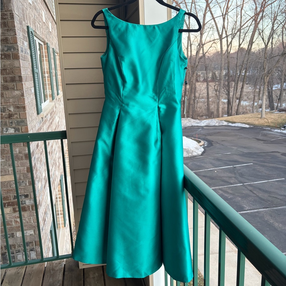 🆕✨ Adrianna Papell Emerald Fit&Flare Satin Midi Cocktail Dress Size 2,12 Gown - Picture 5 of 17